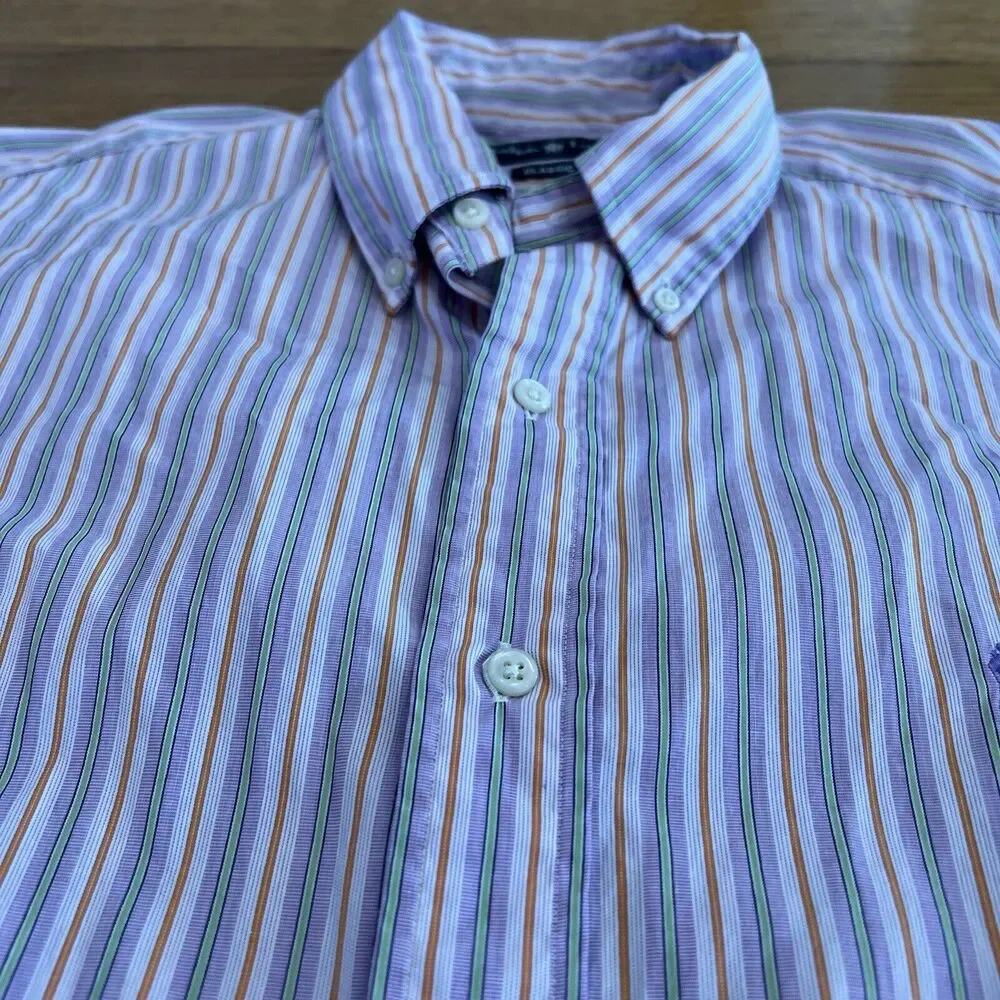 Polo Ralph Lauren Men's Shirt Long Sleeve Pink Green Orange Striped Size‎ L